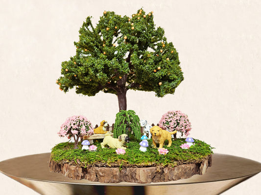 Indoor Bonsai Garden faux plants Real Preserved Moss, Wire Tree Model Wood Panda Animal Figures Home Decor Centerpiece Handmade Outdoor Gift