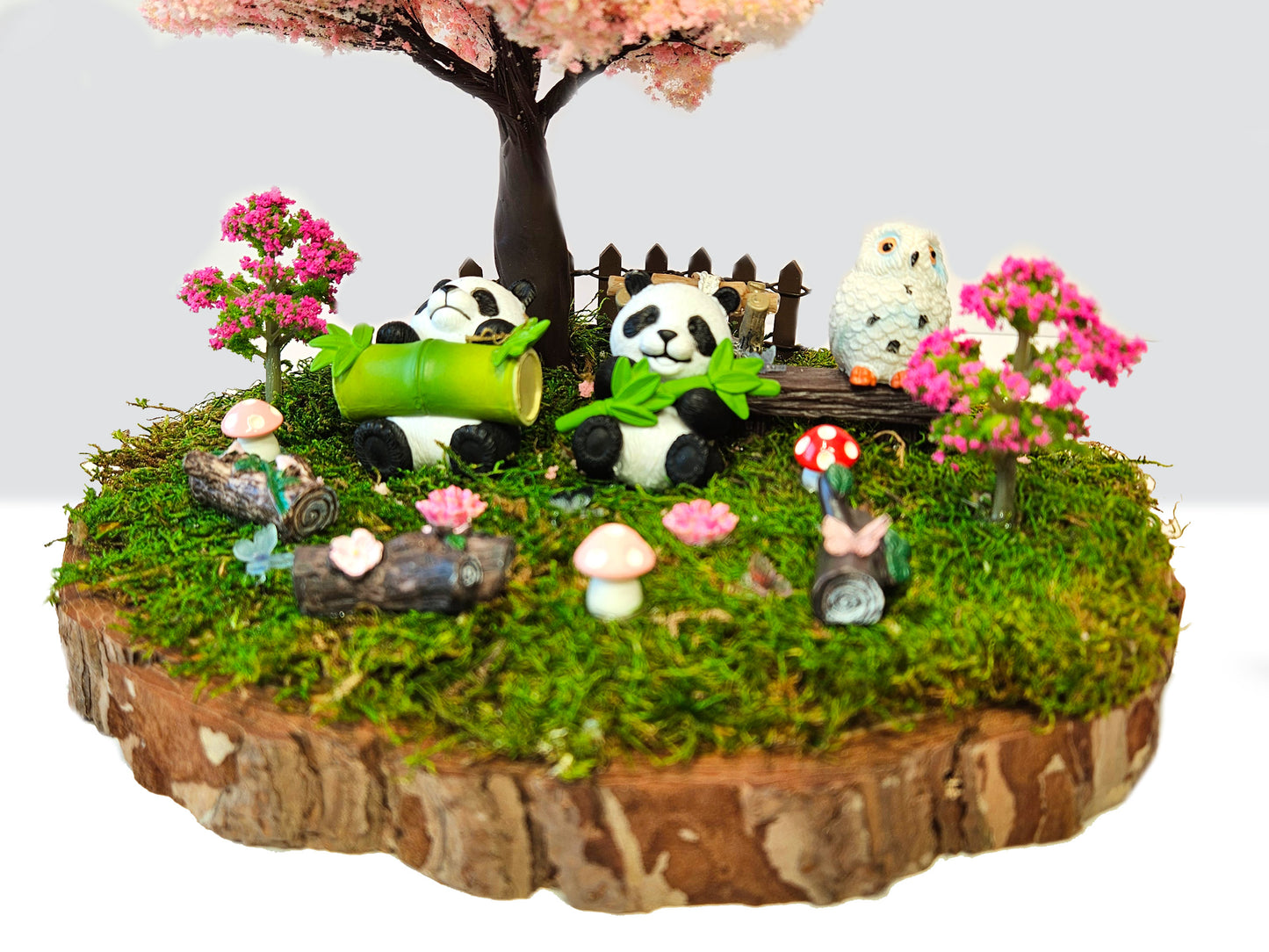 Miniature Fairy Garden | Real Preserved Moss, Wire Tree Model, Wood, Panda Animal Figures | Home Decor Centerpiece, Indoor Bonsai