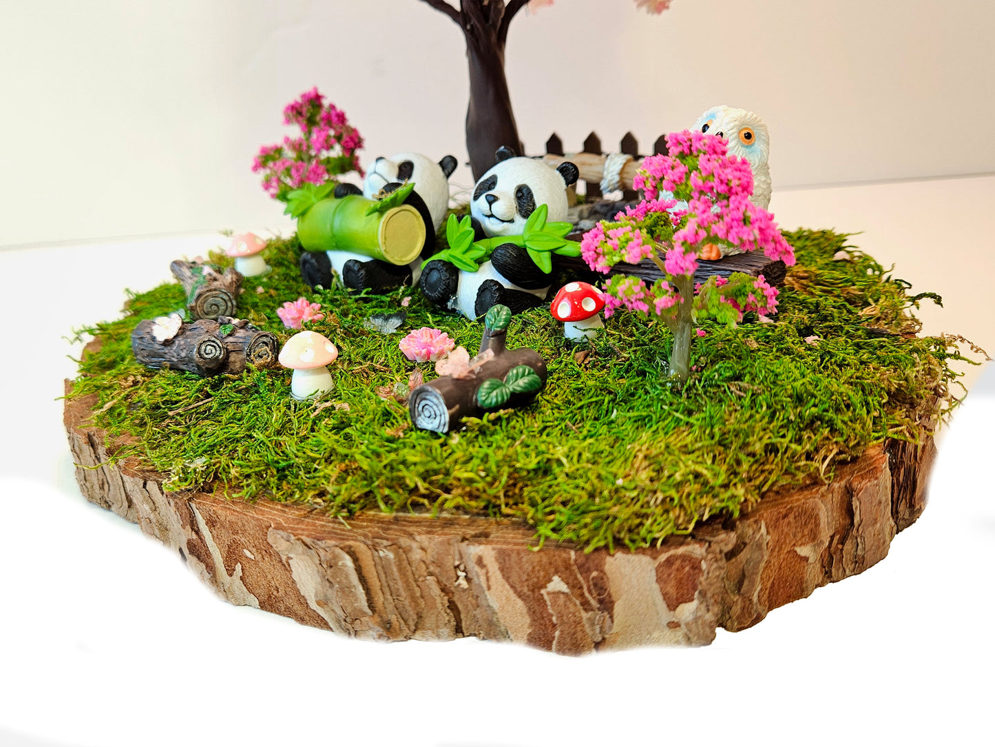 Miniature Fairy Garden | Real Preserved Moss, Wire Tree Model, Wood, Panda Animal Figures | Home Decor Centerpiece, Indoor Bonsai