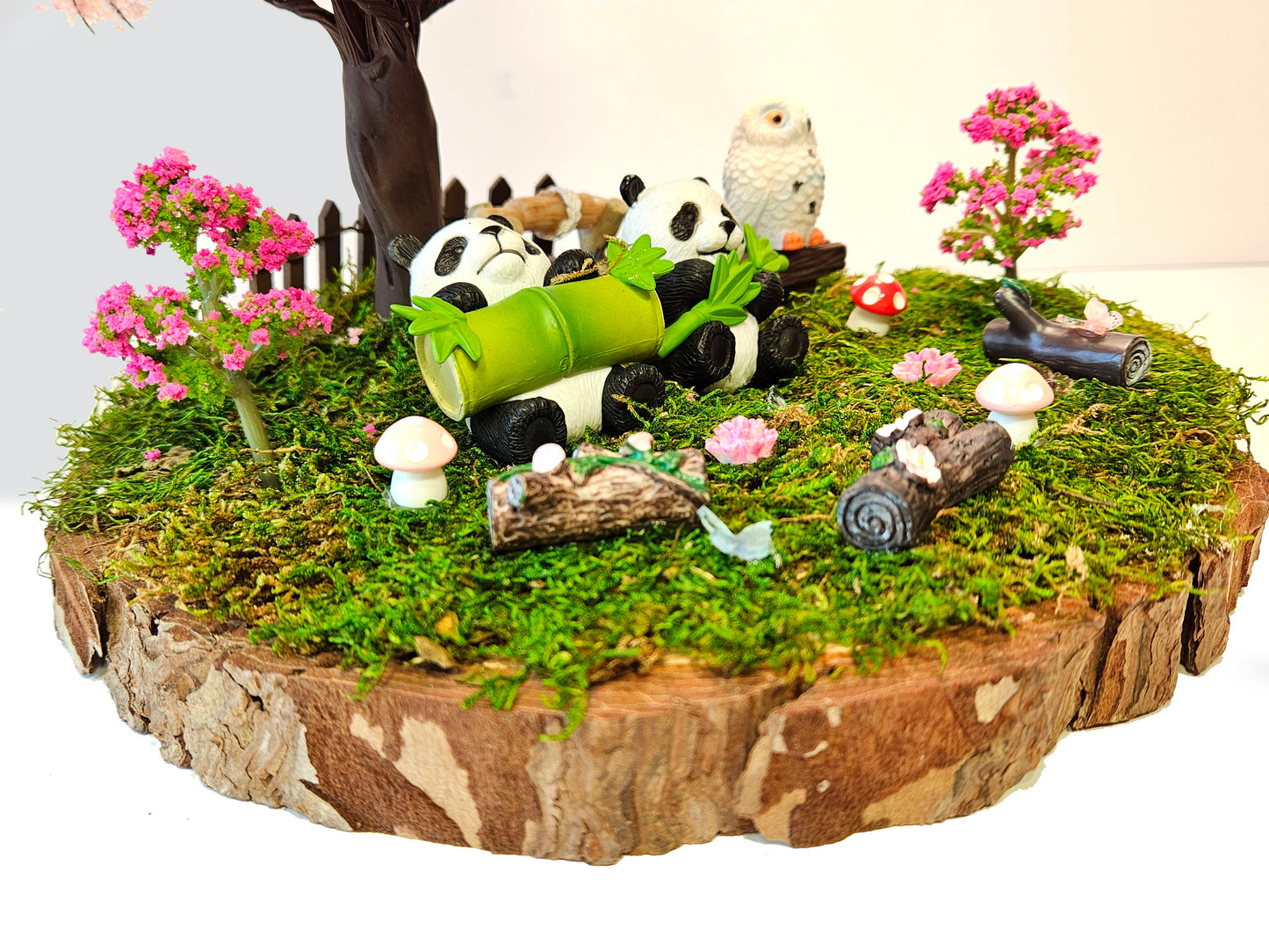 Miniature Fairy Garden | Real Preserved Moss, Wire Tree Model, Wood, Panda Animal Figures | Home Decor Centerpiece, Indoor Bonsai